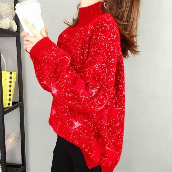 

red half turtleneck sweater women's pullover lazy wind korean version of the autumn and winter net 210427, White;black