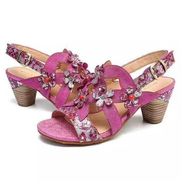 

sandals fashion summer style women high heels ethnic flower red plus size, Black