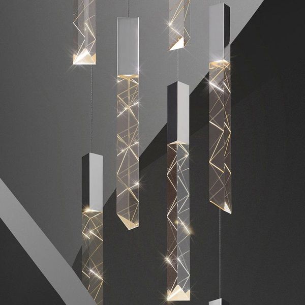 

pendant lamps modern loft led light k9 crystal chrome duplex stair living room el ceiling hanging lamp luxury fixtures