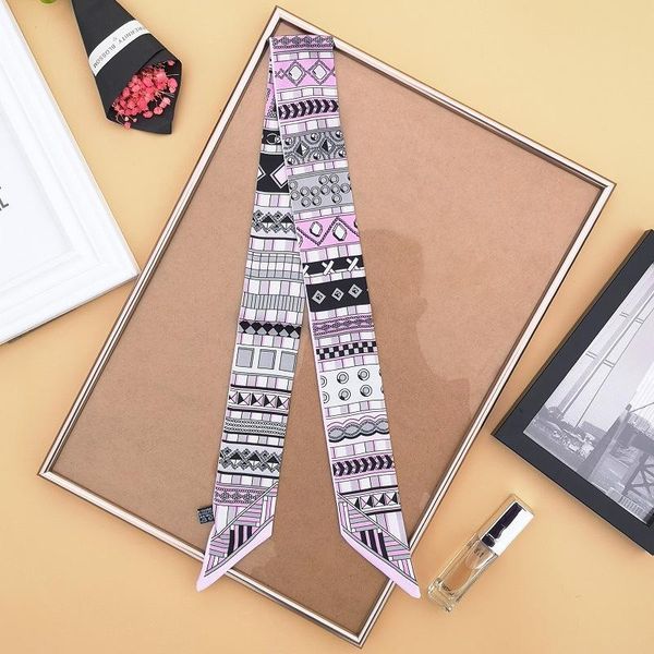 

scarves 2021 fashion women bohemian silk scarf head scarfs headwear long bag accessories ribbon hijab kerchief hairband, Blue;gray