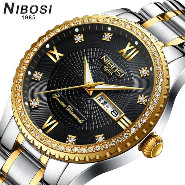 

wristwatches nibosi watch men luruxy brand gold quartz watches male business wristwatch waterproof clock stainless steel relogio masculino, Slivery;brown