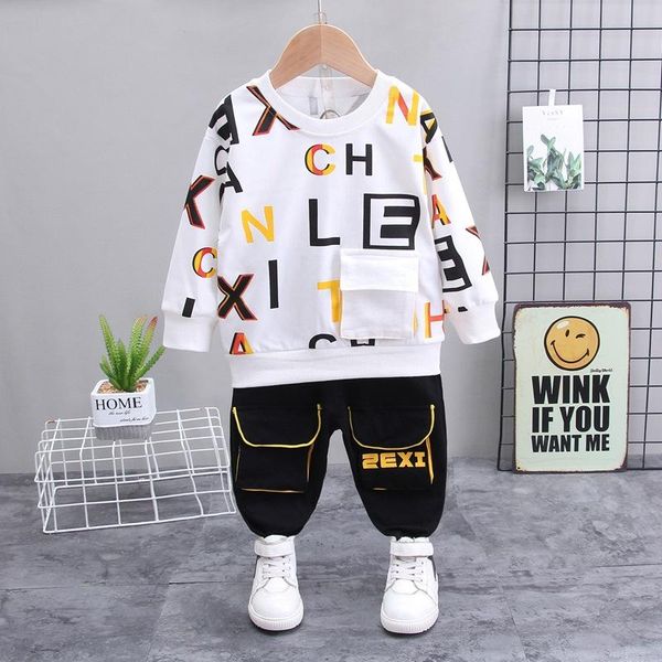 

clothing sets 2021 long-sleeved sweater casual trousers 2-piece set for boys autumn children's outfit kid 1-5 year baby suit, White