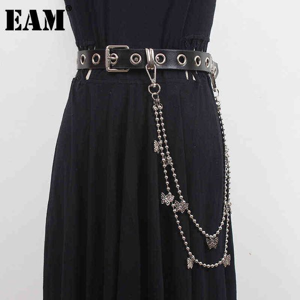 

[eam] pu leather black rivet buckle split joint chain belt personality women new fashion all-match spring autumn 2022 1dd7964 aa220312, Black;brown