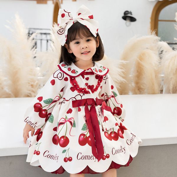 

girls' dresses girls lolita autumn kids cherry printed es baby princess infant birthday baptism ball gowns children boutique clothes, Red;yellow
