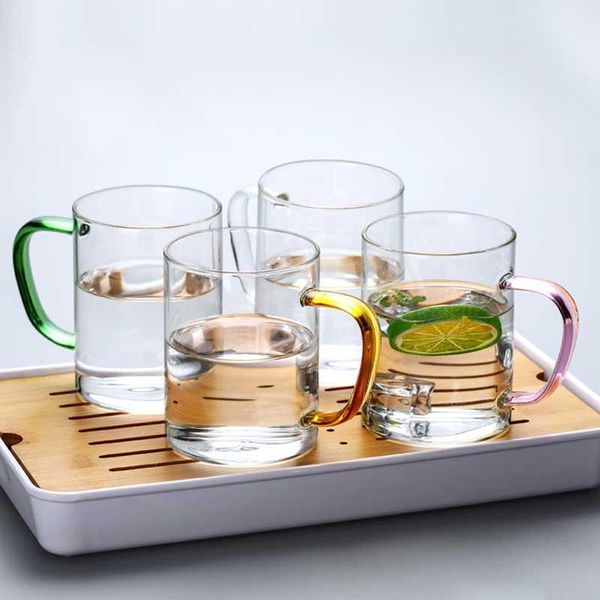 

4pcs transparent glass cup heat-resistant milk juice coffee mug home beer flower teacup office drinking glasses 450ml wine
