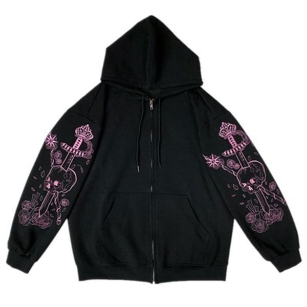 

women's hoodies & sweatshirts jacket zipped streetwear oversized gothic clothes zip up hoodie harajuku y2k jackets for women, Black