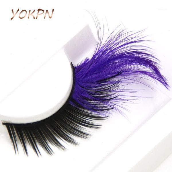 

purple crisscross black false eyelashes exaggerated dance show makeup fake thick feathers winged eye lashes1