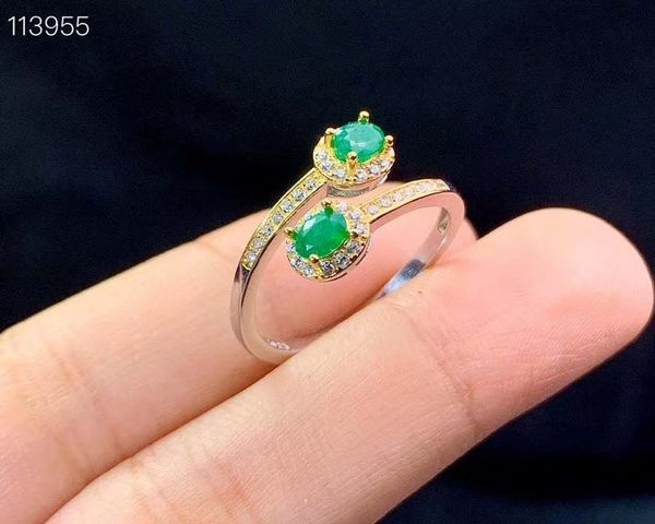 

cluster rings natural emerald ring fashionable gem quality 925 silver 3x4mm, Golden;silver