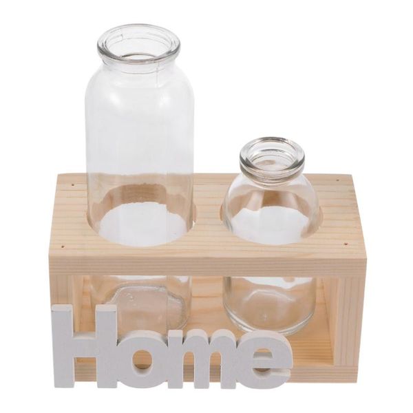 

glass flowerpot hydroponic pot wood rack desk decor (2 bottles) vases