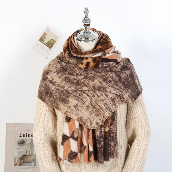 

hats, scarves & gloves sets female scarf leopard fashionable cashmere long for autumn and winter travel warmth shawl windproof women, Blue;gray