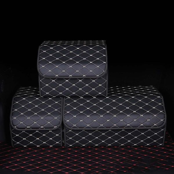 

car organizer pu leather trunk box large capacity storage bag stowing tidying folding for emergency auto accessories