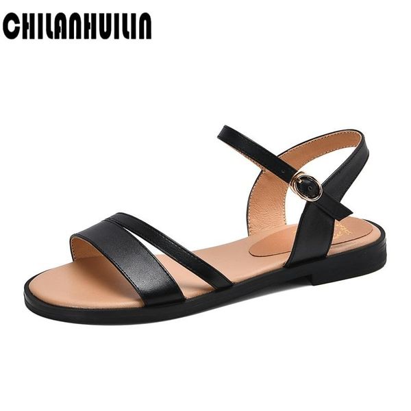 

sandals women flat open toe full leather summer beach gladiator cross strap ladies zapatos mujer chaussure femme shoes, Black