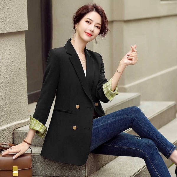 

fashion ladies solid color blazer autumn and winter women's high-quality jackets elegant office suit feminine 210527, White;black