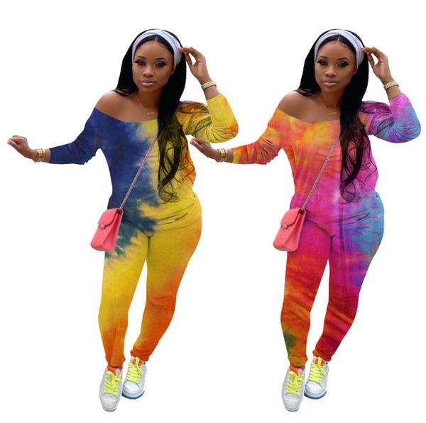 

women's pants & capris 2021 tie-dye strapless long-sleeved colorful printing fashion casual two-piece suit, Black;white