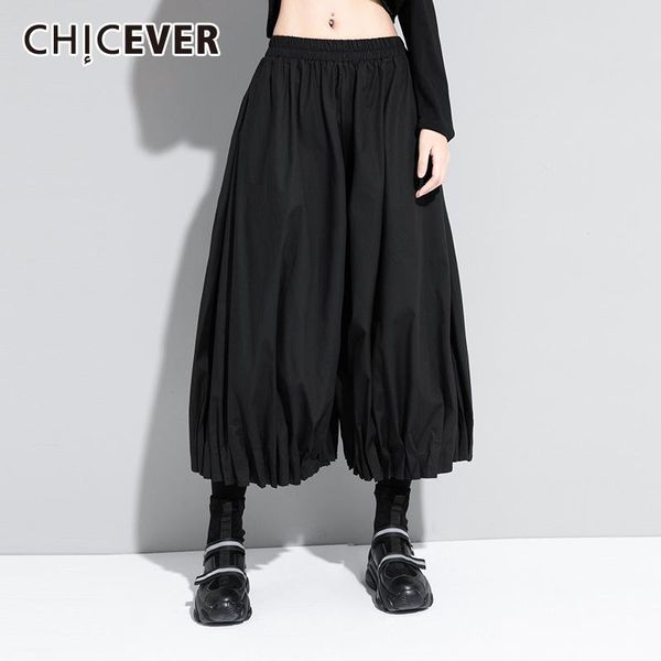 

women's pants & capris chicever korean fashion black casual loose trousers for women high waist minimalist oversized wide leg female cl, Black;white