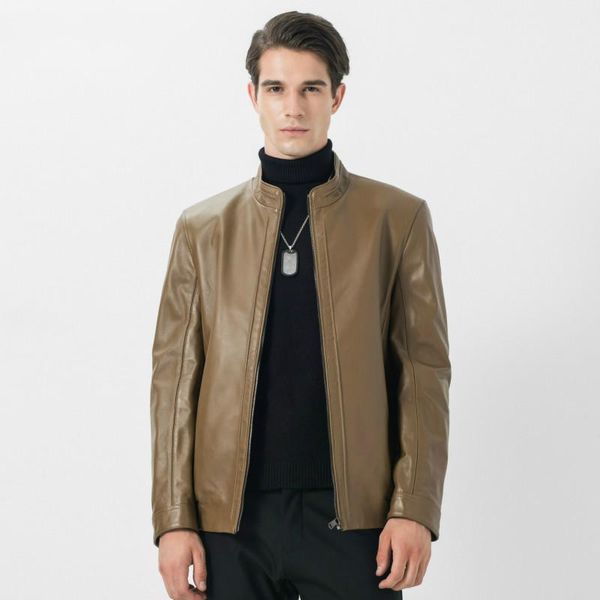 

men's leather & faux real genuine jacket men spring autumn coats motorcycle jackets 16136 kj2994, Black