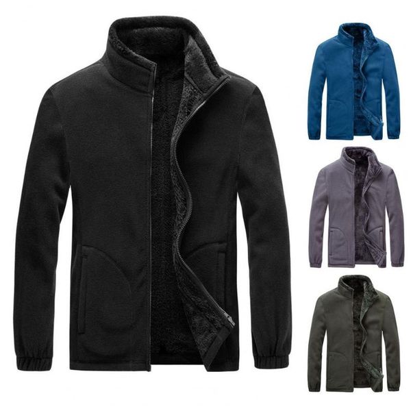 

men's jackets men jacket casual loose stand collar long sleeve coat plus velvet cardigan fleece zipper closure warm outerwear, Black;brown