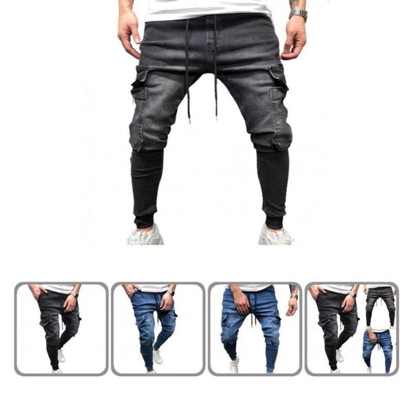 

men's jeans men mid waist hip-hop cool drawstring zipper fit autumn, Blue