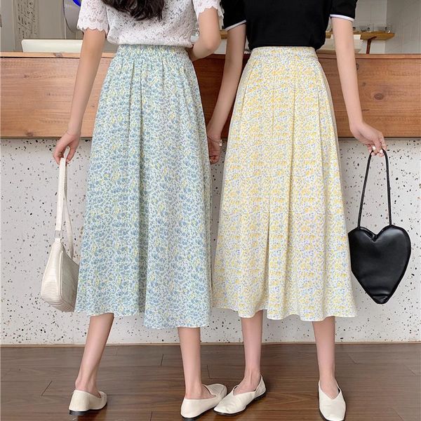 

skirts skirt flower half-length female summer korean version of the high-waisted thin all-match a-line, Black