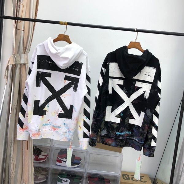 

hoodies trendy off style white melbourne star sky splash print sweater loose hooded men's and women's jacket, Black