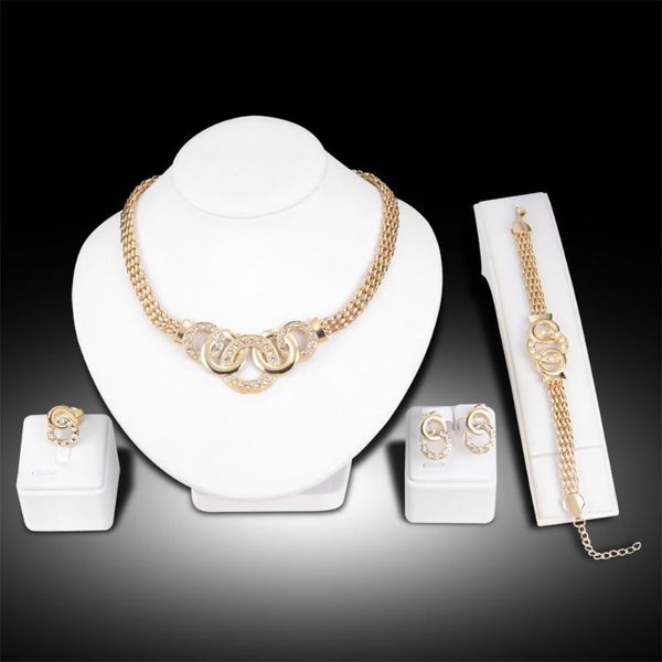 

earrings & necklace party wedding jewelry sets for women pendant statement african beads crystal bracelet jewellery set, Silver