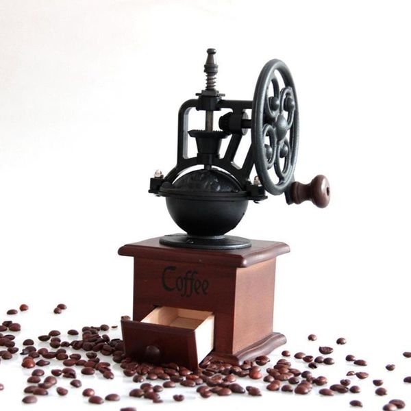 

electric coffee grinders manual grinder kitchen retro style wooden bean mill grinding ferris wheel design vintage maker tool