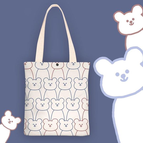 

storage bags casual one-shoulder vest large-capacity simple shopping bag, printed with bear girl handbag, women's bag