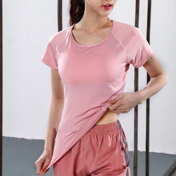 

yoga outfits sfit women solid color summer t shirts slim sports fitness short sleeve womens gym shirt sport wear, White;red
