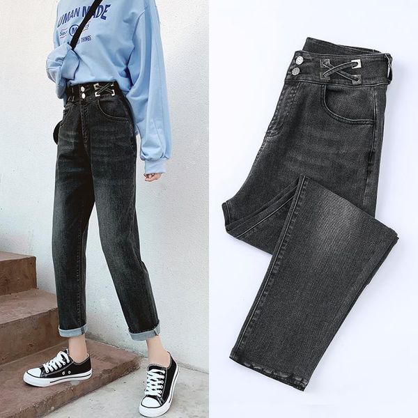 

autumn ankle length jeans women straight casual fashion clothes 90%cotton pants blue black women's