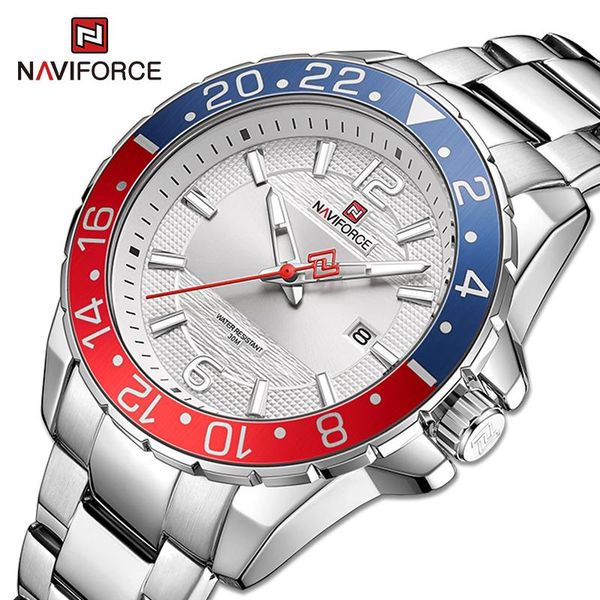 

wristwatches brand naviforce men's luxury watches stainless steel waterproof casual siliver wristwatch male quartz simple clock with da, Slivery;brown
