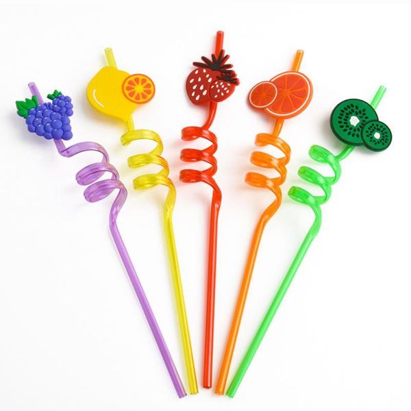 

disposable dinnerware cartoon fruit straw smoothie drinking pet straws for milkshakes ice drinks kids party supplies tableware