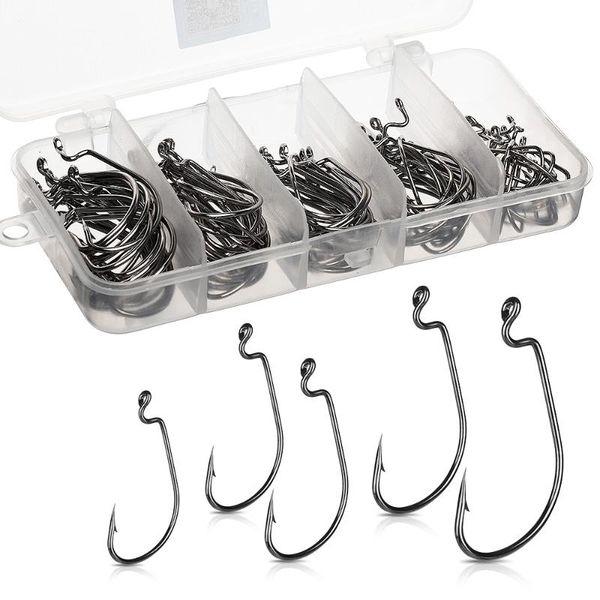

fishing hooks donql 50/100pcs wide crank offset carbon steel fishhook 3/0#-2# bass barbed carp hook for soft worm lure