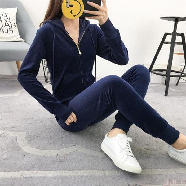 

women's two piece pants velvet tracksuit women sweatshirt + sweatpants sportswear 2021 brand warm soft fabric design set female tracksu, White