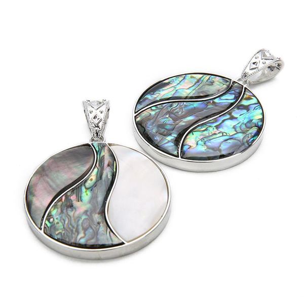 

pendants sauvoo abalone shell pendant big round natural see paua charm for diy handmade necklace jewelry making findings, Black