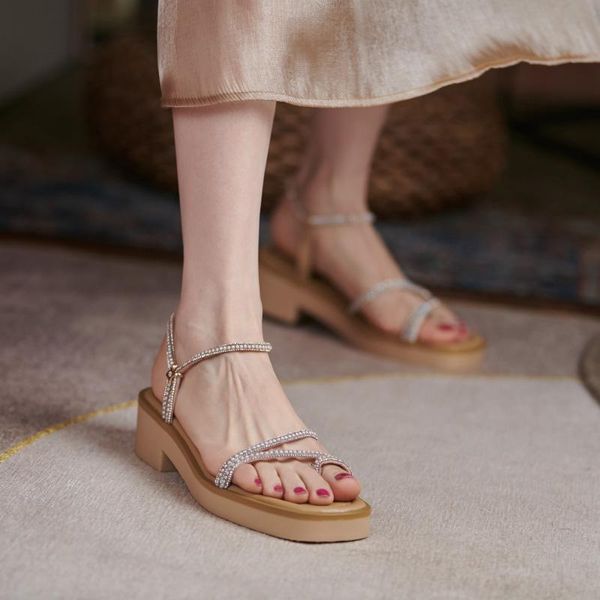 

sandals vintage concise women slippers 2021 summer est thick heels for casual party prom shoes woman, Black