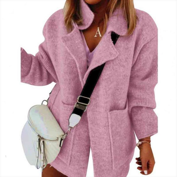 

women chic long sleeve sweaters pockets lapel knit coat cardigan thick streetwear jacket, White;black