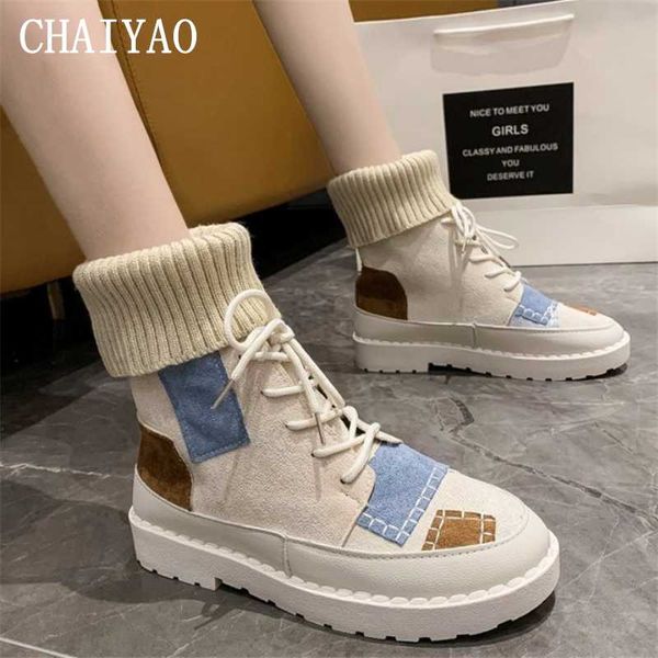 

boots women's short autumn winter ladies patchwork all-match shoes fashion lace-up ankle flats equestrian women boot, Black