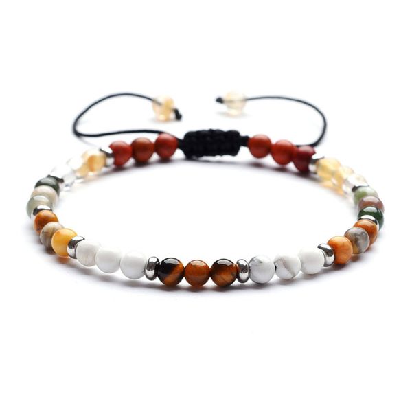 

4mm natural stone energy bead handmade rope braided charm bracelets party club decor jewelry for women men, Golden;silver