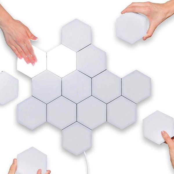 

wall lamp diy led touch switch quantum light hexagonal lamps modular creative bedroom living room decoration indoor lighting