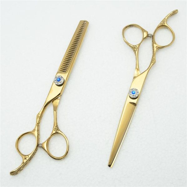 

hair scissors 2pcs left hand 6'' customized logo golden professional human hairdressing cutting shears + thinning c8002