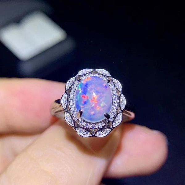 

cluster rings beautiful natural opal gemstone ring for women real 925 sterling silver gem birthday party gift l 8*10mm size oval, Golden;silver