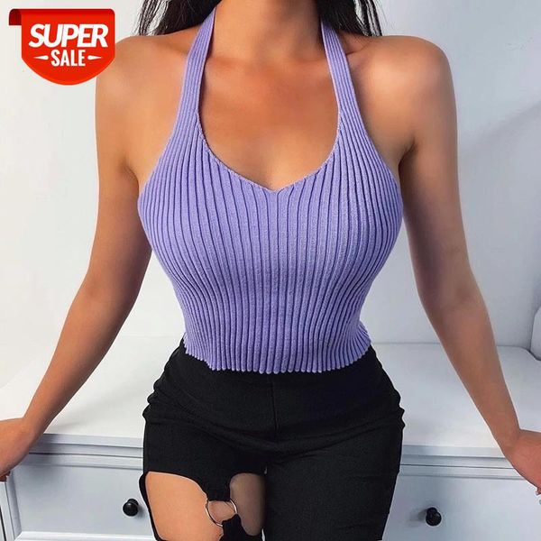 

fashion casual fitness lady open back stretch tee for women sleeveless halter off shoulder tanks vest club street #2y4h, White