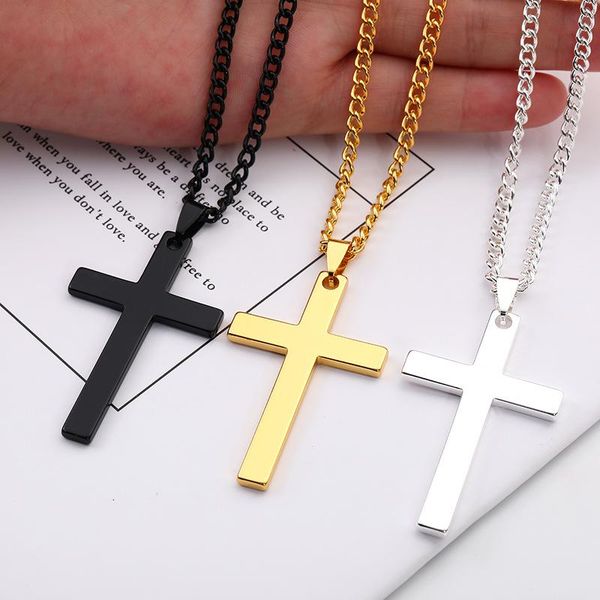 

pendant necklaces fashion christian cross men's women's stainless steel gold silver color long chain necklace jewelry punk gifts