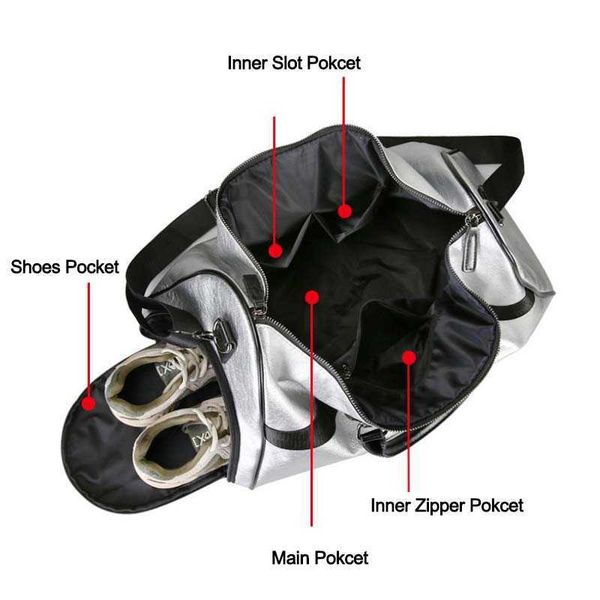 Серебряная спортивная сумка леди багажная сумка в дорожных сумках с тегом Duffel Gym Mag Mage Fuarka Yoga Fitness SAC DE SPORT BIG XA806WD Y0721