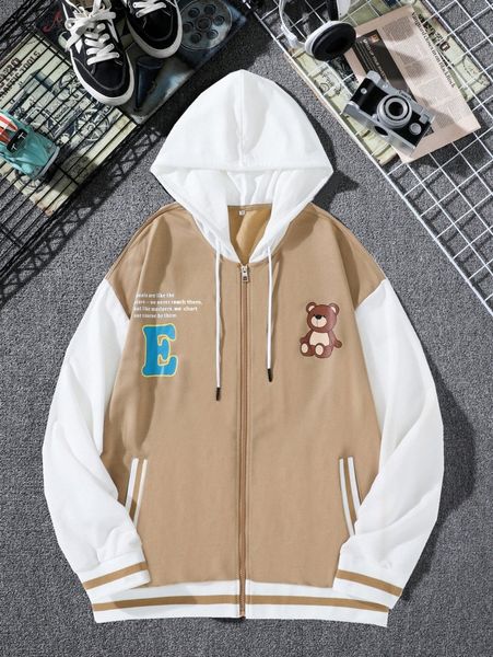 

men cartoon & letter graphic hoodie q0yo#, Black