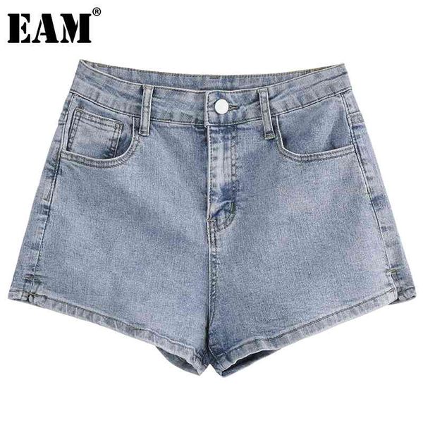 

[eam] high waist blue pocket casual denim wide leg jeans loose women trousers fashion spring summer 1dd7921 210512