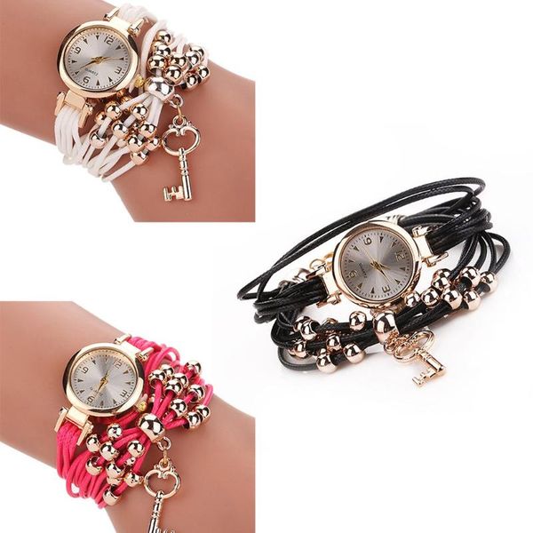 

wristwatches latest personalized key pendant ladies bracelet watch fashion creative woven string rope bead quartz female, Slivery;brown