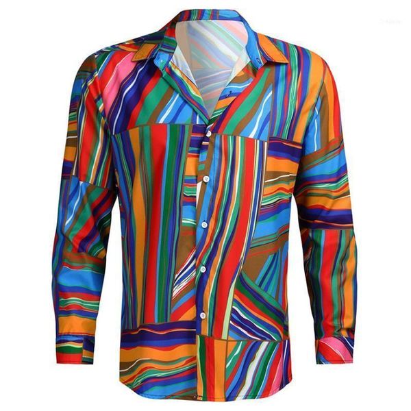 

multicolor men's shirt 2021 casual long sleeve style slim fit 3d printing blouse streetwear clothes camisa masculina1, White;black