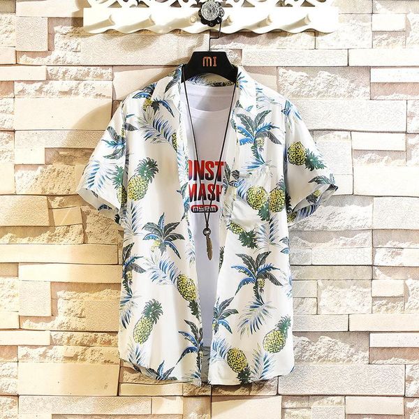 

men's casual shirts 2021 hawaiian flower shirt short sleeve loose large size jacket beach mens vintage clothing business, White;black