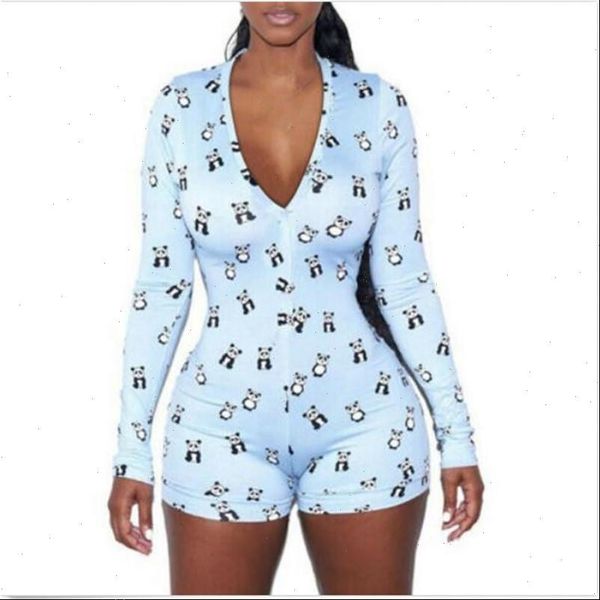

womens jumpsuits women v neck animal print bodycon sleepwear jumpsuit button bodysuit shorts leotard long sleeve party streewear, Black;white